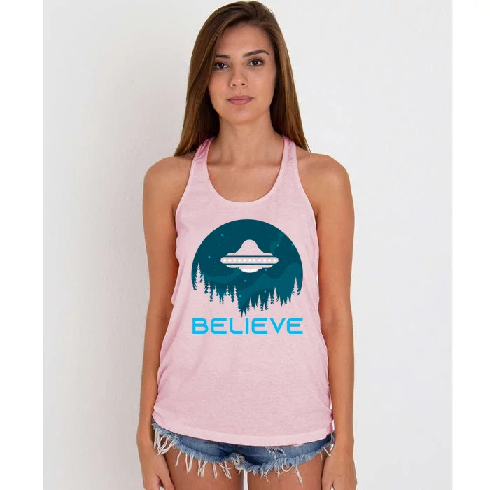 Alien Spaceship Believe Ufo Day Great Gift Women's Knotted Racerback Tank