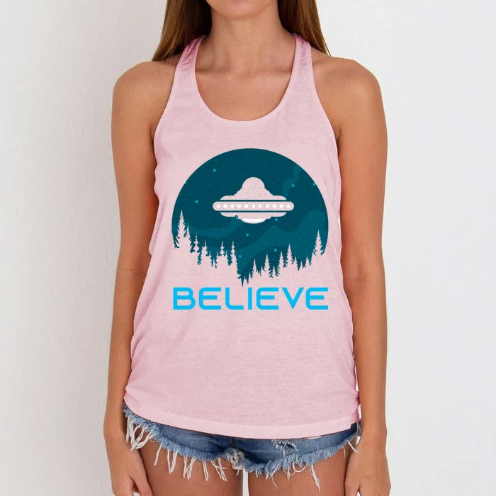 Alien Spaceship Believe Ufo Day Great Gift Women's Knotted Racerback Tank