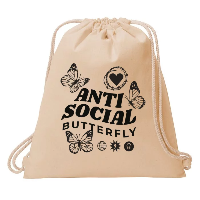 Anti Social Butterfly Retro Drawstring Bag