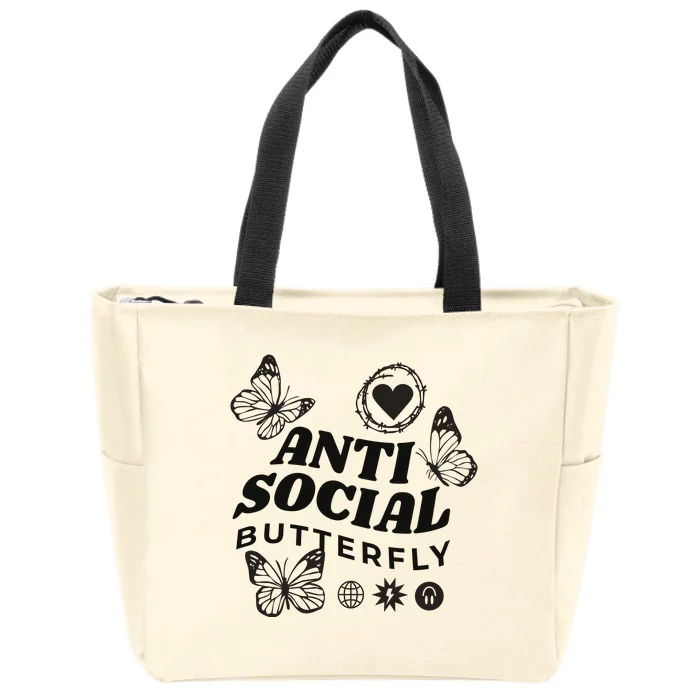 Anti Social Butterfly Retro Zip Tote Bag