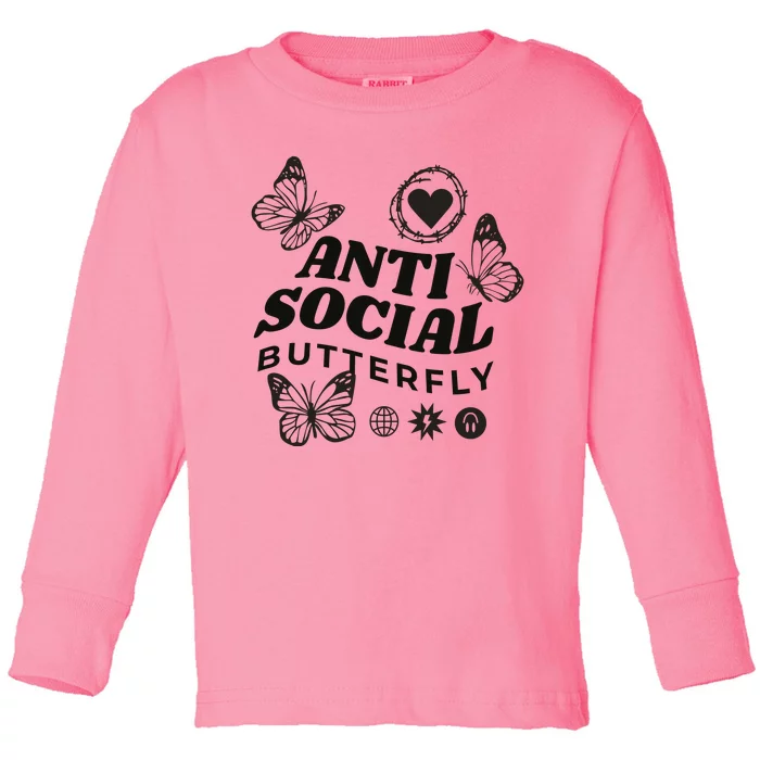 Anti Social Butterfly Retro Toddler Long Sleeve Shirt