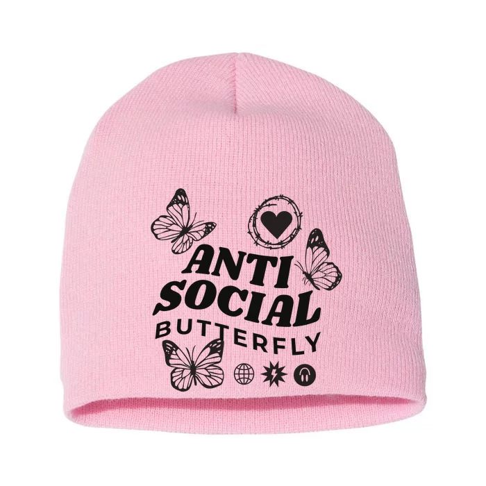 Anti Social Butterfly Retro Short Acrylic Beanie