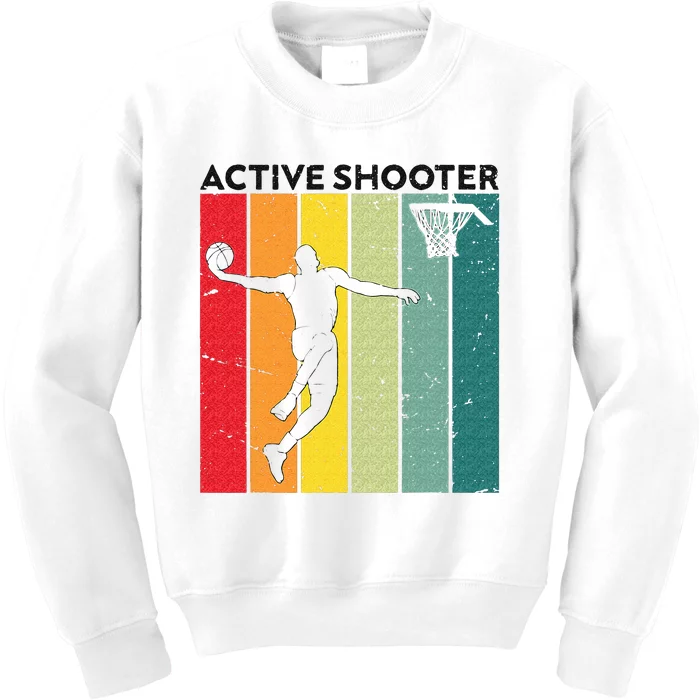 Active Shooter Basketball Player Retro Vintage Sunset Style Kids Sweatshirt