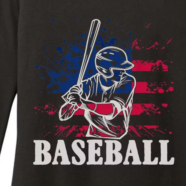 American Sport Baseball Player US Flag Batter Baseball Womens CVC Long Sleeve Shirt