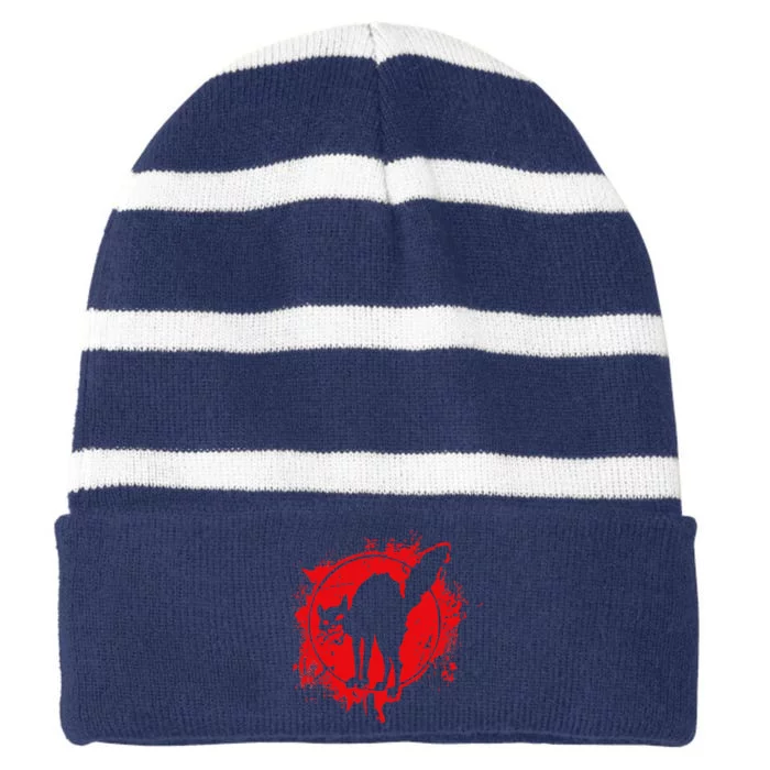 Anarchy Symbol Black Cat Revolution Striped Beanie with Solid Band