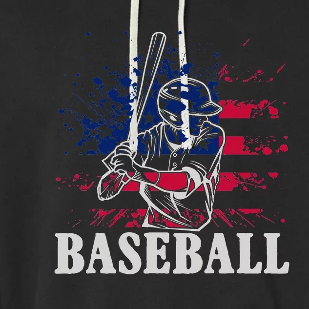 American Sport Baseball Player US Flag Batter Baseball Garment-Dyed Fleece Hoodie