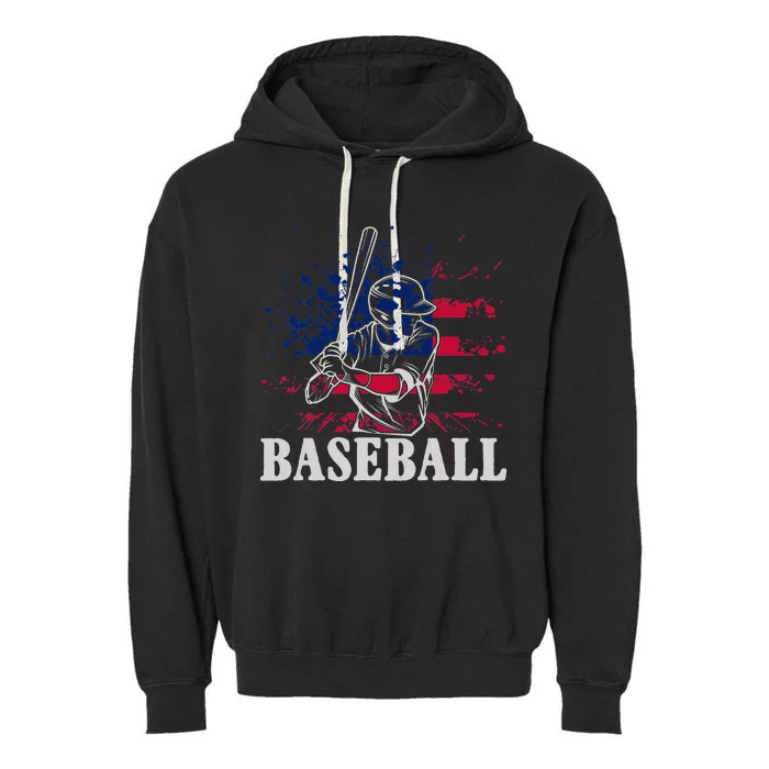 American Sport Baseball Player US Flag Batter Baseball Garment-Dyed Fleece Hoodie