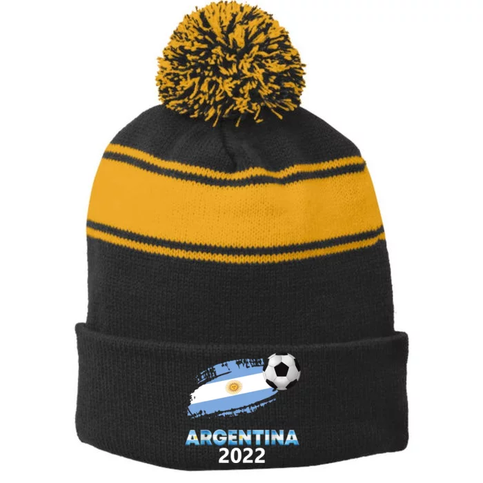 Argentina Soccer Ball Flag Jersey Argentinian Football Stripe Pom Pom Beanie