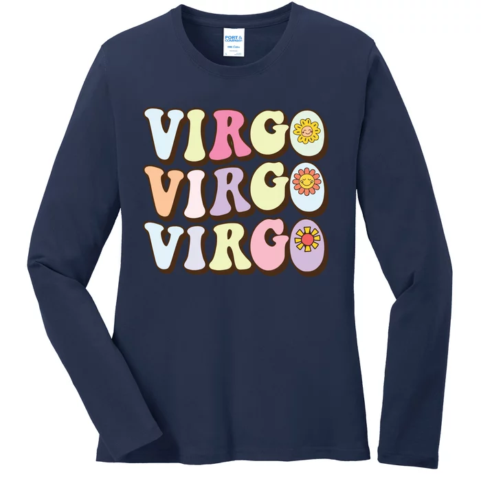 August September Birthday Groovy Astrology Zodiac Sign Virgo Ladies Long Sleeve Shirt