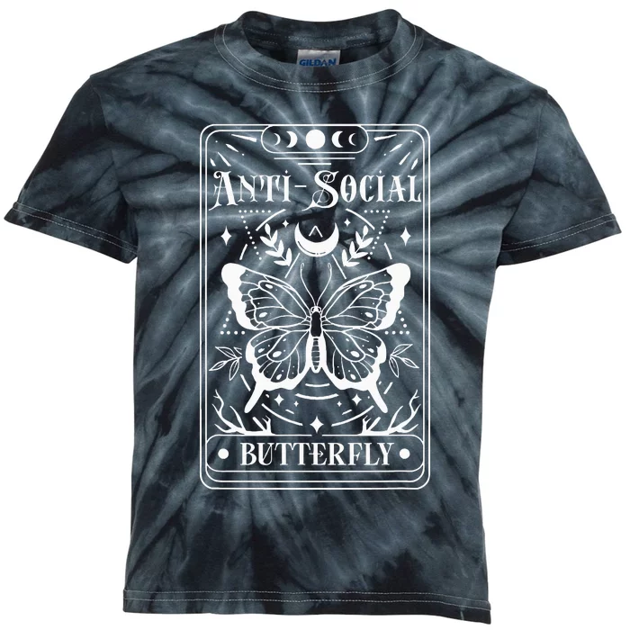 Anti Social Butterfly Tarot Card Kids Tie-Dye T-Shirt