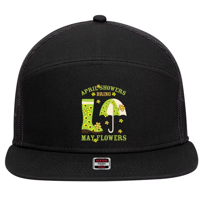 April Showers Bring May Flowers & Rubber Boots For Gardener 7 Panel Mesh Trucker Snapback Hat