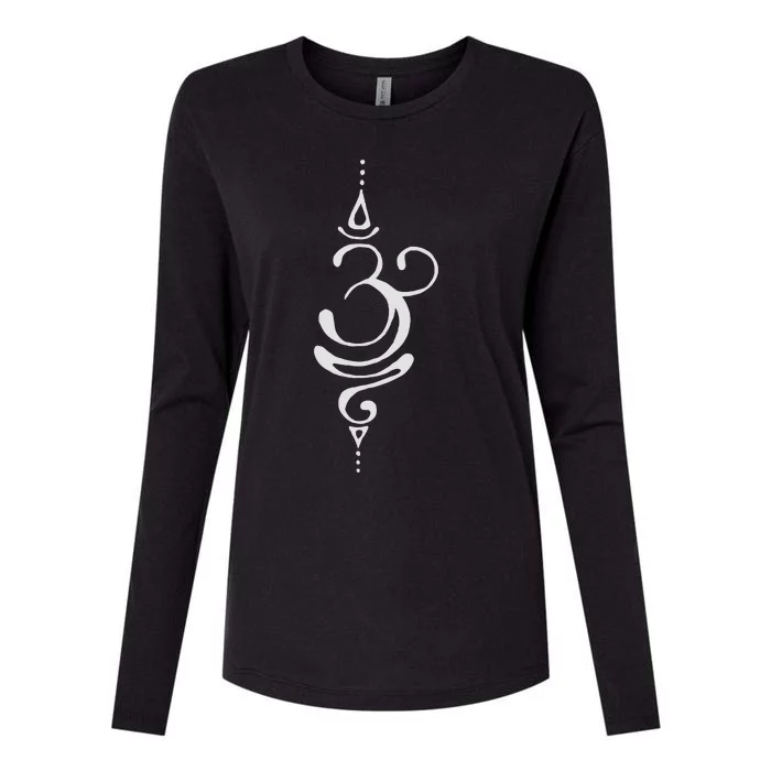 Ancient Sanskrit Breathe Om Yoga Meditation Symbol Womens Cotton Relaxed Long Sleeve T-Shirt