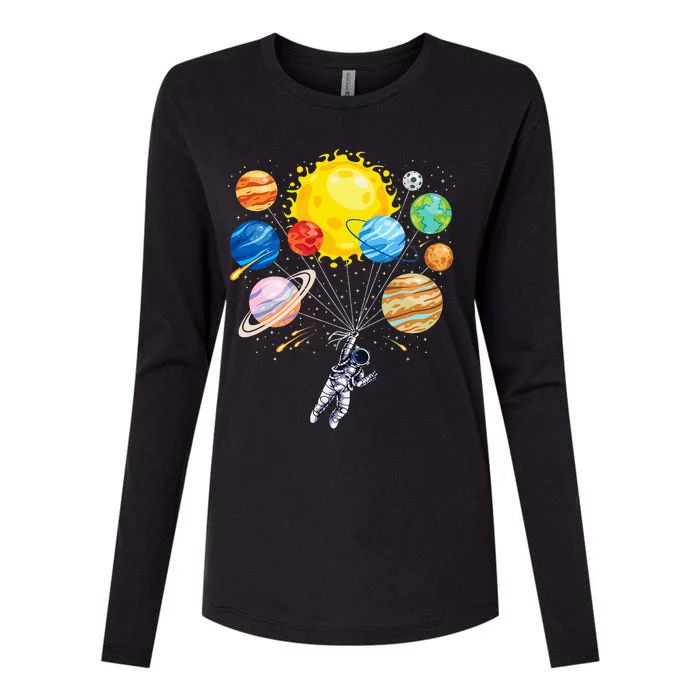 Astronaut Space Balloon Planet Science Solar System Womens Cotton Relaxed Long Sleeve T-Shirt