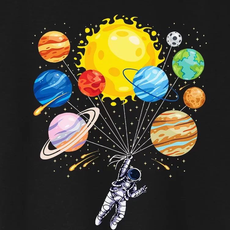 Astronaut Space Balloon Planet Science Solar System Women's Crop Top Tee