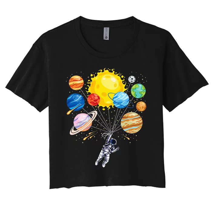 Astronaut Space Balloon Planet Science Solar System Women's Crop Top Tee