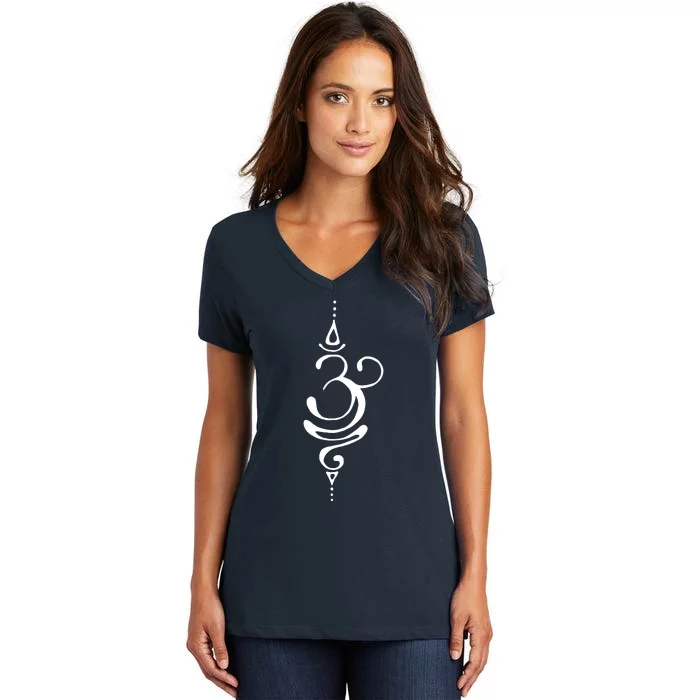 Ancient Sanskrit Breathe Om Yoga Meditation Symbol Women's V-Neck T-Shirt