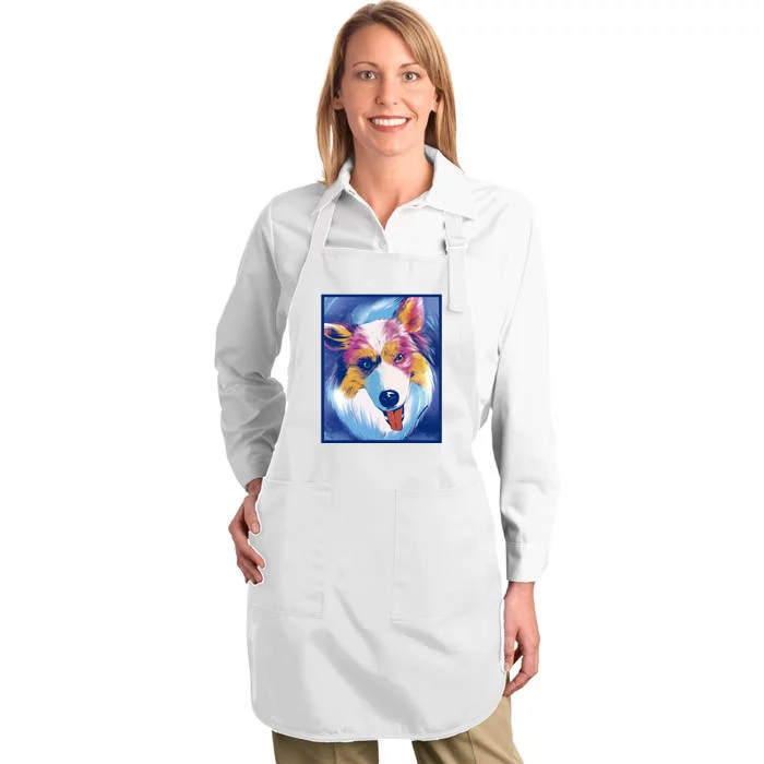 Australian Shepherd Colorful Dog Full-Length Apron With Pocket