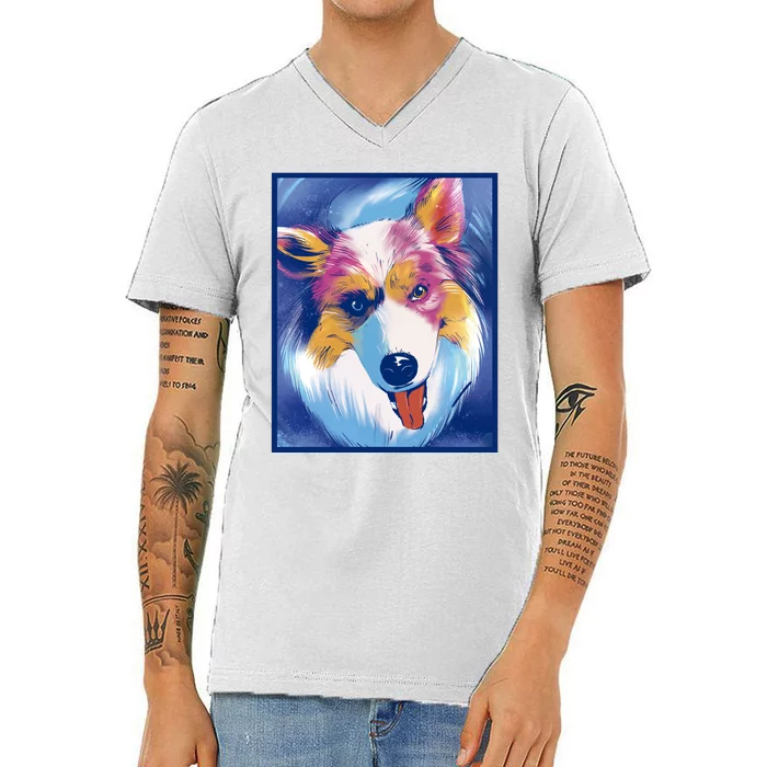 Australian Shepherd Colorful Dog V-Neck T-Shirt