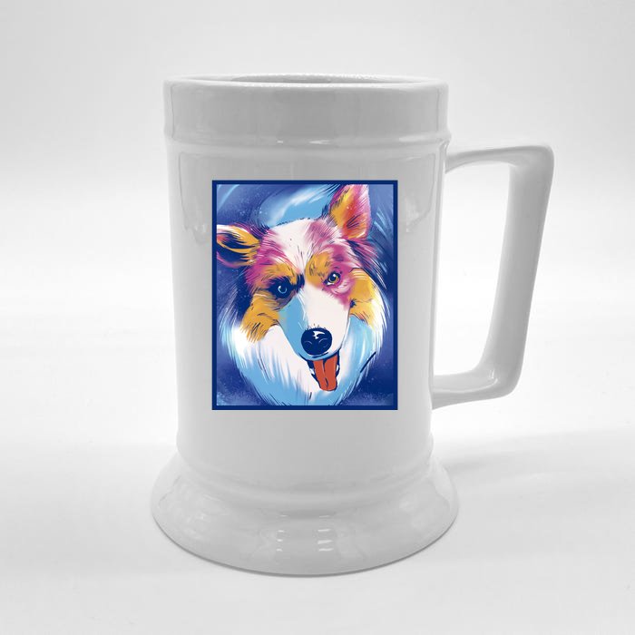 Australian Shepherd Colorful Dog Front & Back Beer Stein