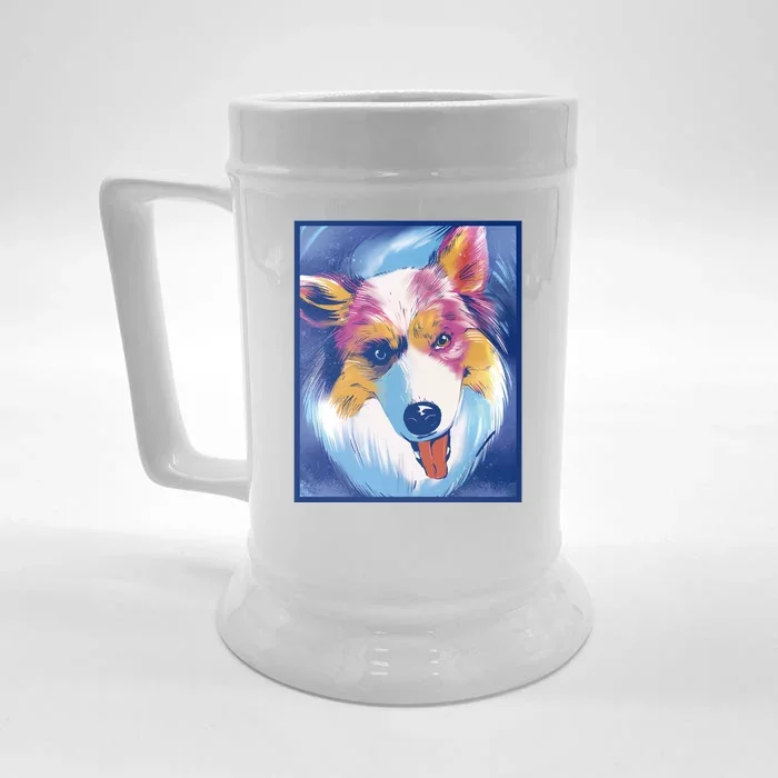 Australian Shepherd Colorful Dog Front & Back Beer Stein