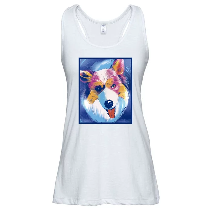 Australian Shepherd Colorful Dog Ladies Essential Flowy Tank