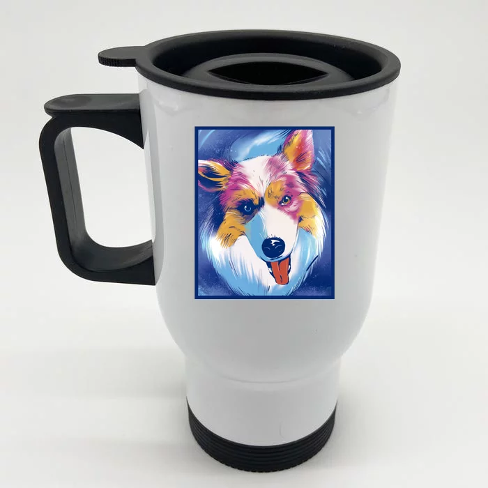 Australian Shepherd Colorful Dog Front & Back Stainless Steel Travel Mug