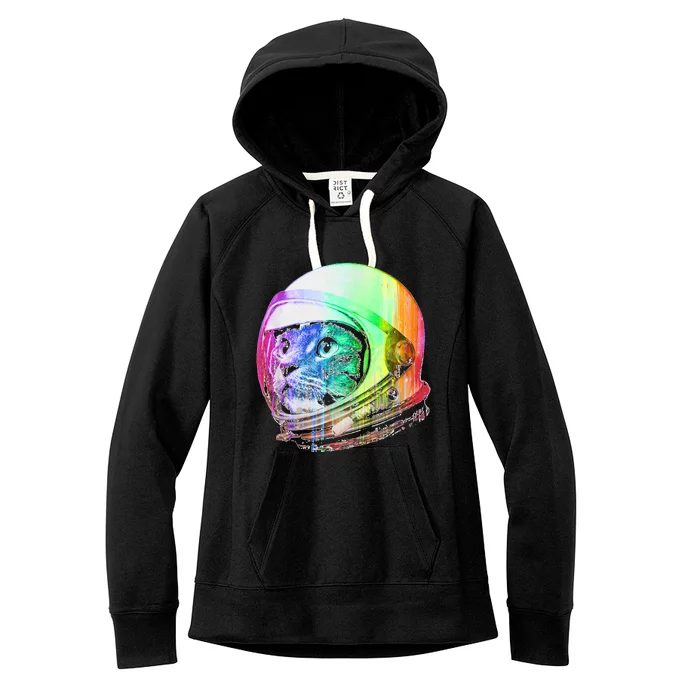 Astronaut Space Cat (Digital Rainbow Version) Women's Fleece Hoodie