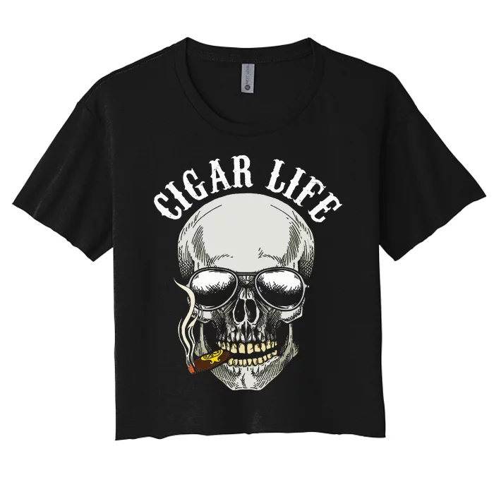 Awesome Skull Cigar Life Tobacco Cigars Smoker Women's Crop Top Tee