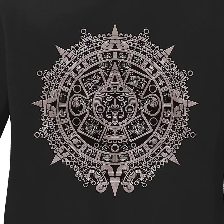 Aztec Sun Calendar Aztec Sun Stone Mayan Sun Symbol Ladies Long Sleeve Shirt