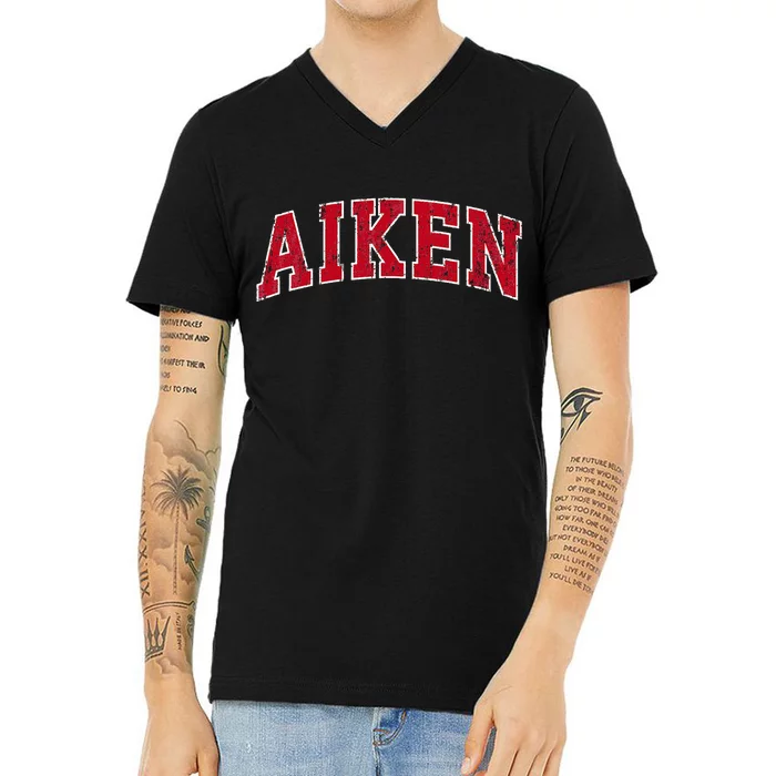 Aiken South Carolina Sc Vintage Sports Design Red Design V-Neck T-Shirt