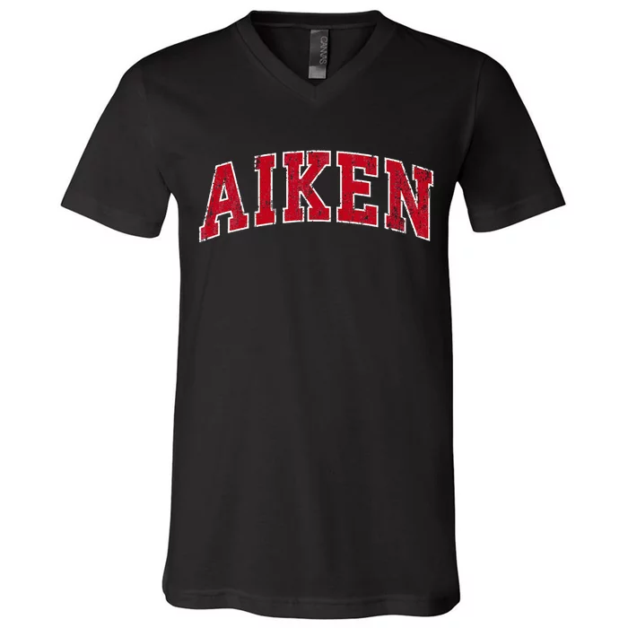 Aiken South Carolina Sc Vintage Sports Design Red Design V-Neck T-Shirt