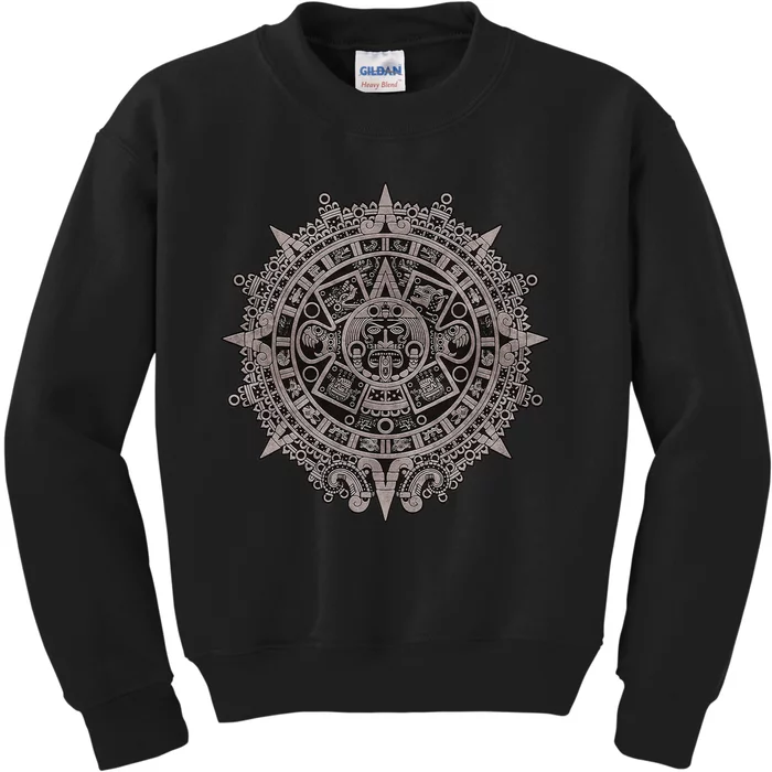 Aztec Sun Calendar Aztec Sun Stone Mayan Sun Symbol Kids Sweatshirt