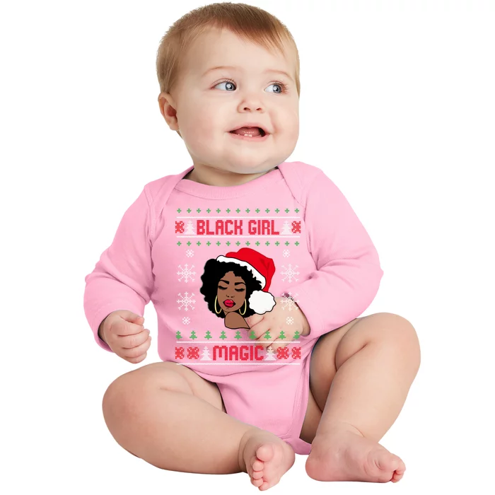 Afro Santa Claus Black Magic Ugly Christmas Melanin Gift Baby Long Sleeve Bodysuit