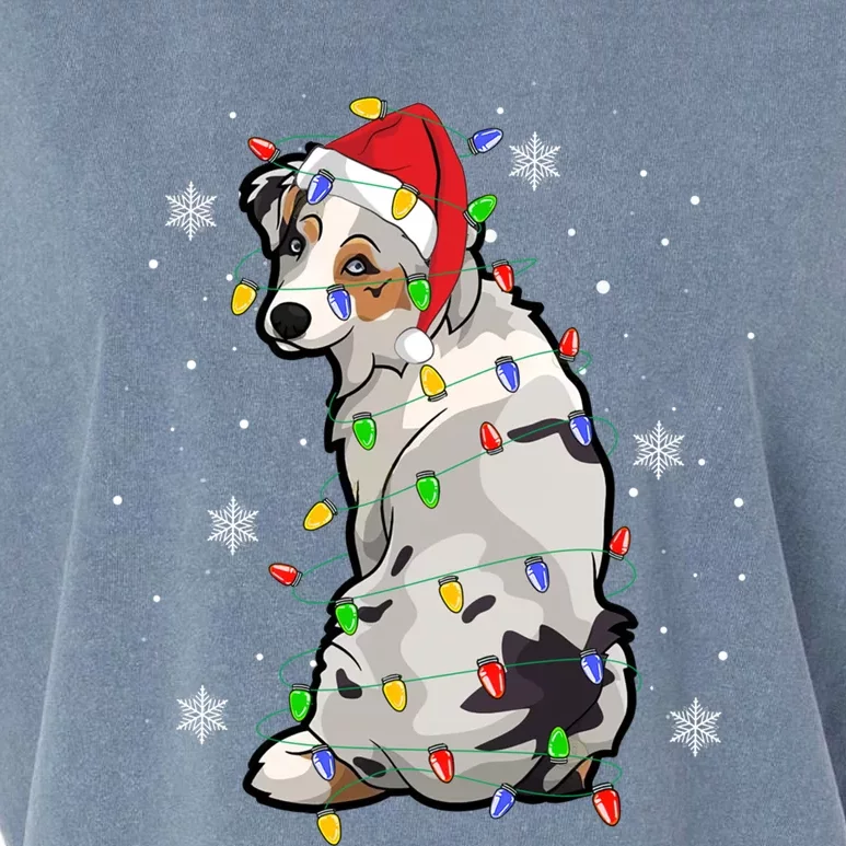 Australian Shepherd Christmas Sweater Dog Xmas Lights Tree Cute Gift Garment-Dyed Women's Muscle Tee