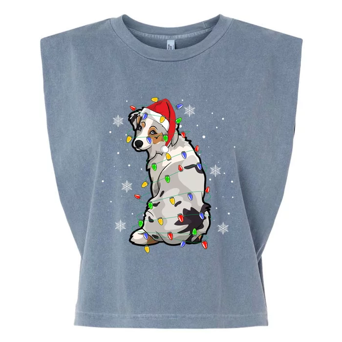 Australian Shepherd Christmas Sweater Dog Xmas Lights Tree Cute Gift Garment-Dyed Women's Muscle Tee