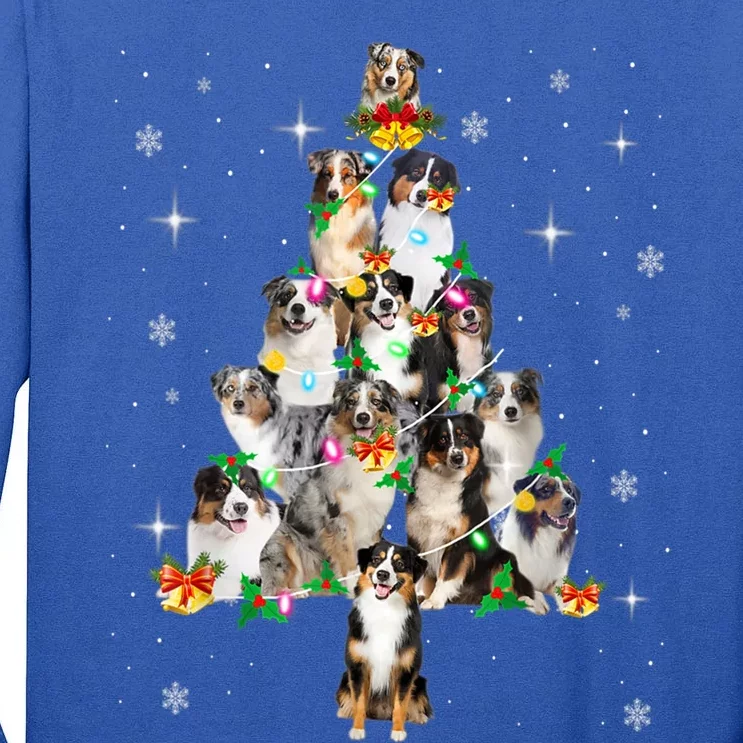 Australian Shepherd Christmas Tree Lights Xmas Pajama Dog Cool Gift Tall Long Sleeve T-Shirt