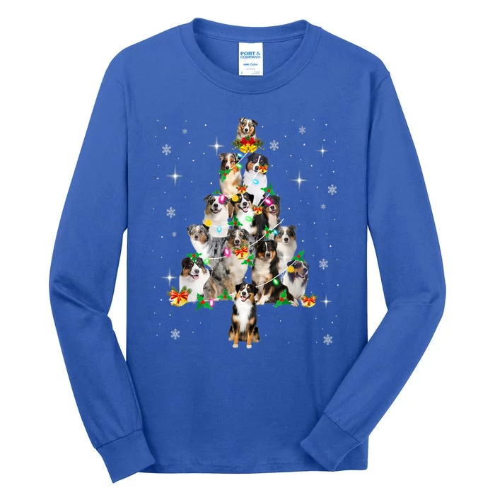 Australian Shepherd Christmas Tree Lights Xmas Pajama Dog Cool Gift Tall Long Sleeve T-Shirt