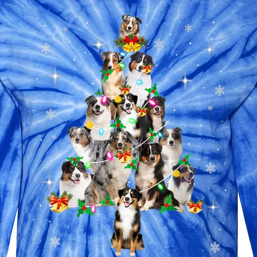 Australian Shepherd Christmas Tree Lights Xmas Pajama Dog Cool Gift Tie-Dye Long Sleeve Shirt