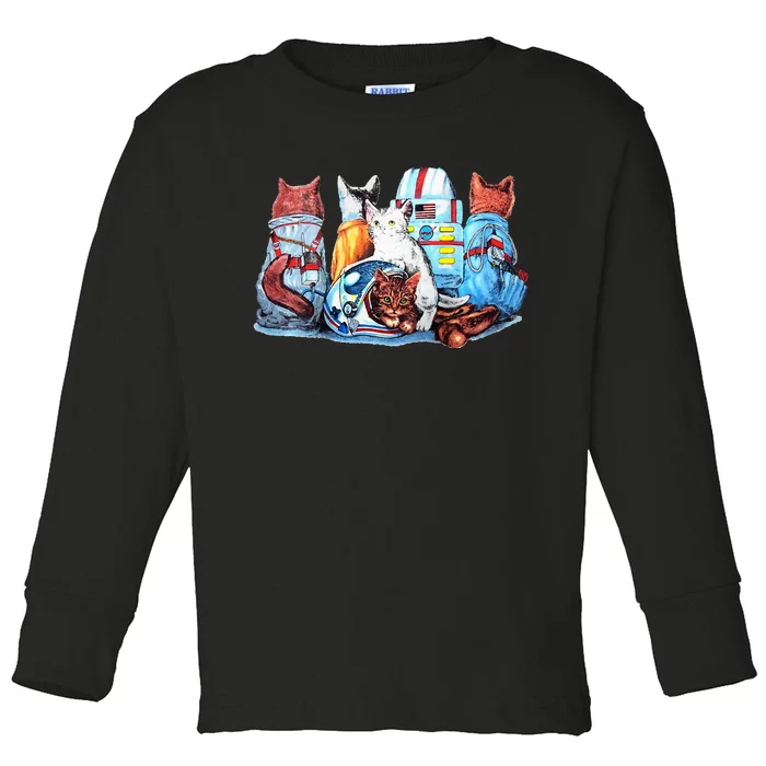 Astronaut Space Cats Flight Suits Cool On Both Sides Toddler Long Sleeve Shirt