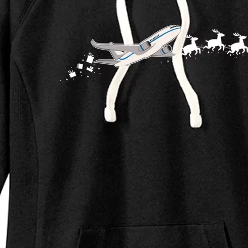 Airplane Santa Christmas Sleigh Funny Airplane Xmas Great Gift Women's Fleece Hoodie