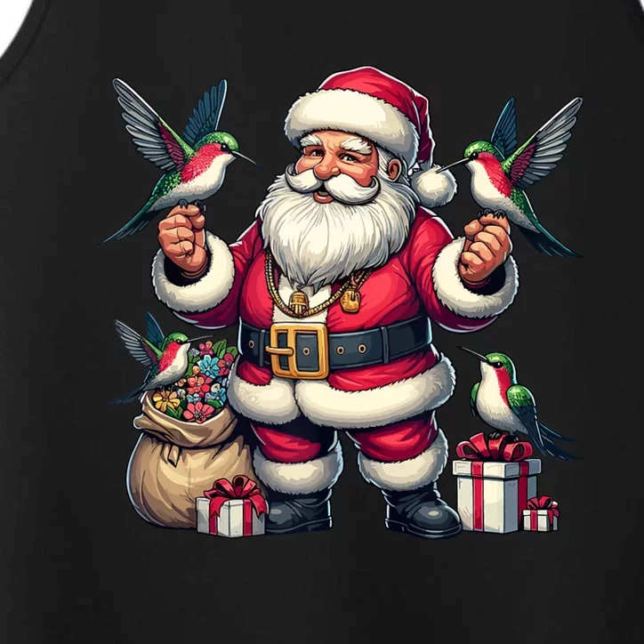 American Santa Claus Holding Hummingbird Present Xmas Tank Top Performance Tank