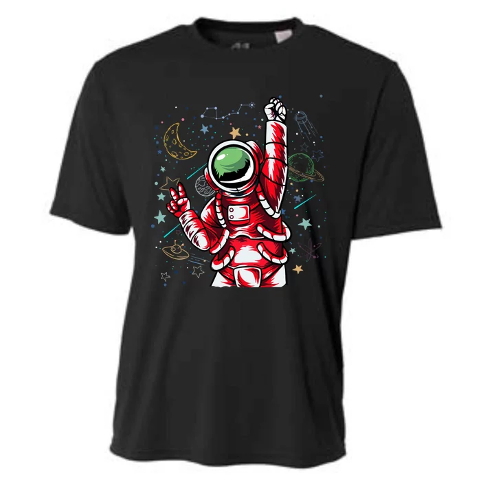 Astronaut Santa Christmas Space Funny Santa Claus Gift Cooling Performance Crew T-Shirt