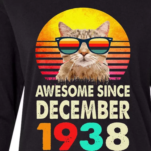 Awesome Since December 1938 84th Birthday Gift Cat Lover Womens Cotton Relaxed Long Sleeve T-Shirt