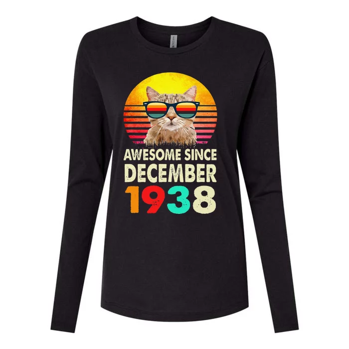 Awesome Since December 1938 84th Birthday Gift Cat Lover Womens Cotton Relaxed Long Sleeve T-Shirt