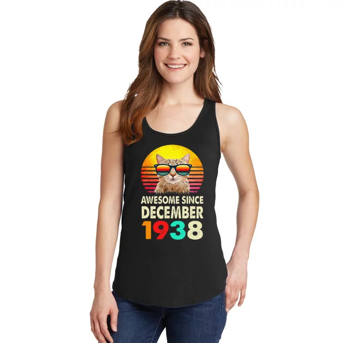 Awesome Since December 1938 84th Birthday Gift Cat Lover Ladies Essential Tank