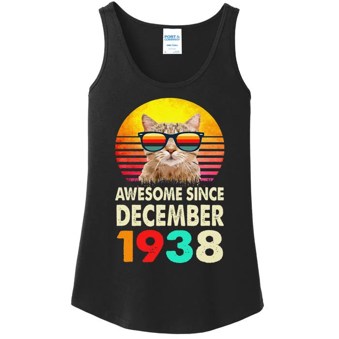 Awesome Since December 1938 84th Birthday Gift Cat Lover Ladies Essential Tank