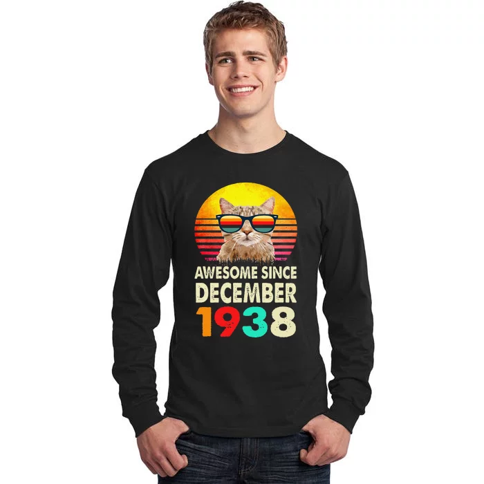 Awesome Since December 1938 84th Birthday Gift Cat Lover Tall Long Sleeve T-Shirt