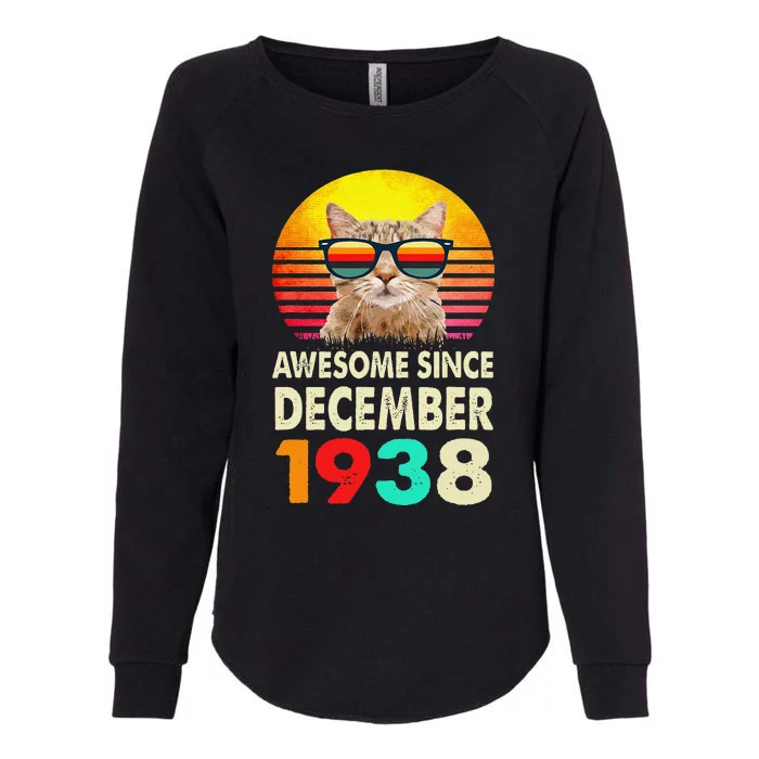 Awesome Since December 1938 84th Birthday Gift Cat Lover Womens California Wash Sweatshirt