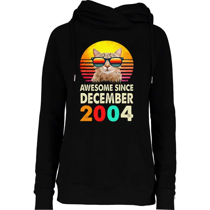 Awesome Since December 2004 18th Birthday Gift Cat Lover Womens Funnel Neck Pullover Hood