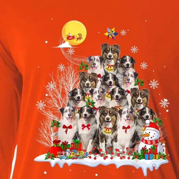 Australian Shepherd Dog Lover Matching Santa Christmas Tree Cute Gift Cooling Performance Long Sleeve Crew